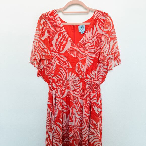 CeCe Floral Tropical Printed V-Neck Smocked Maxi Dress Orange Size Large - Picture 5 of 11